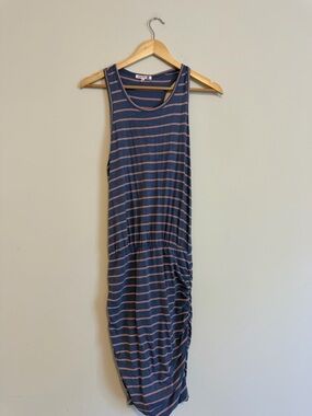 Sundry Striped Navy and Pink Sleeveless Midi Dress
